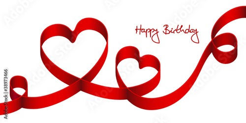 Satin Bow 2 Red Hearts & 2 Swirls "Happy Birthday"