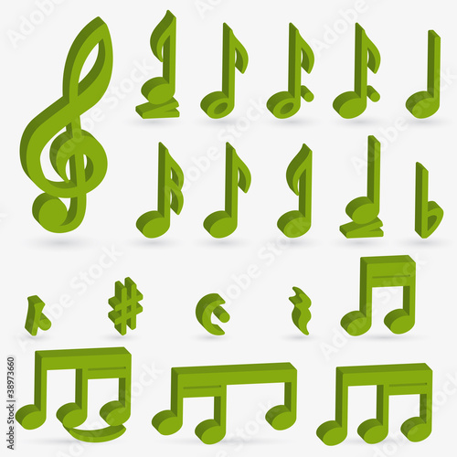 Vector music note icon on sticker set.