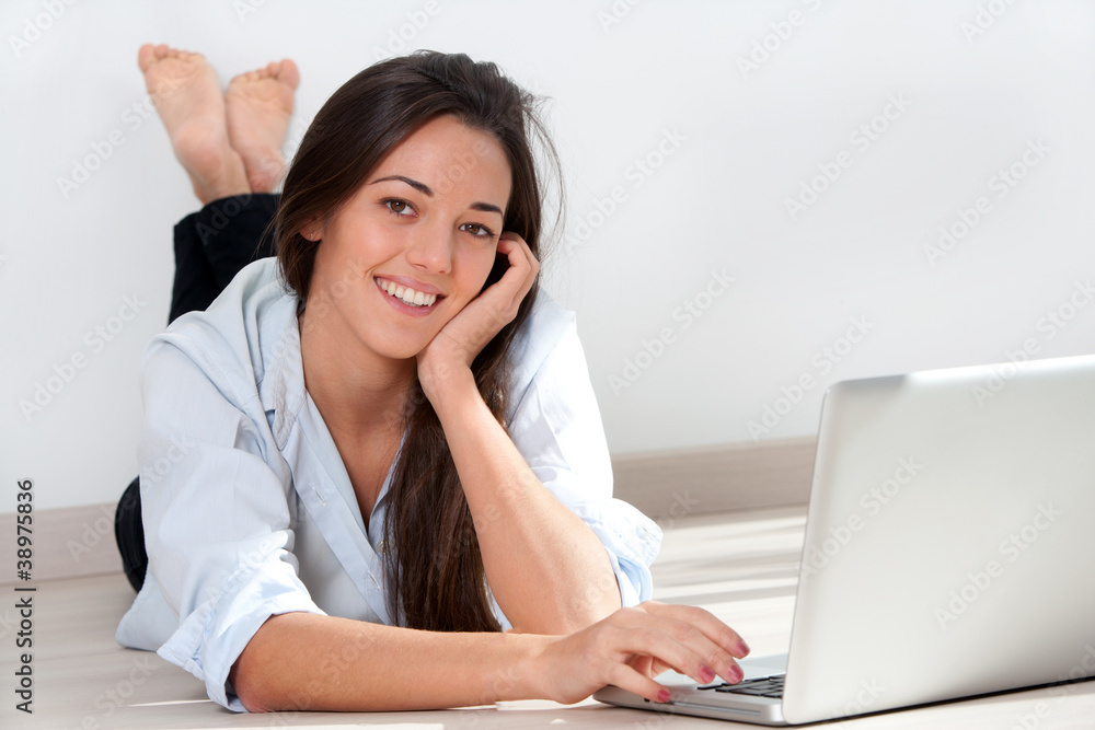 Portrait of attractive woman with laptop Portrait of attractive woman with laptop