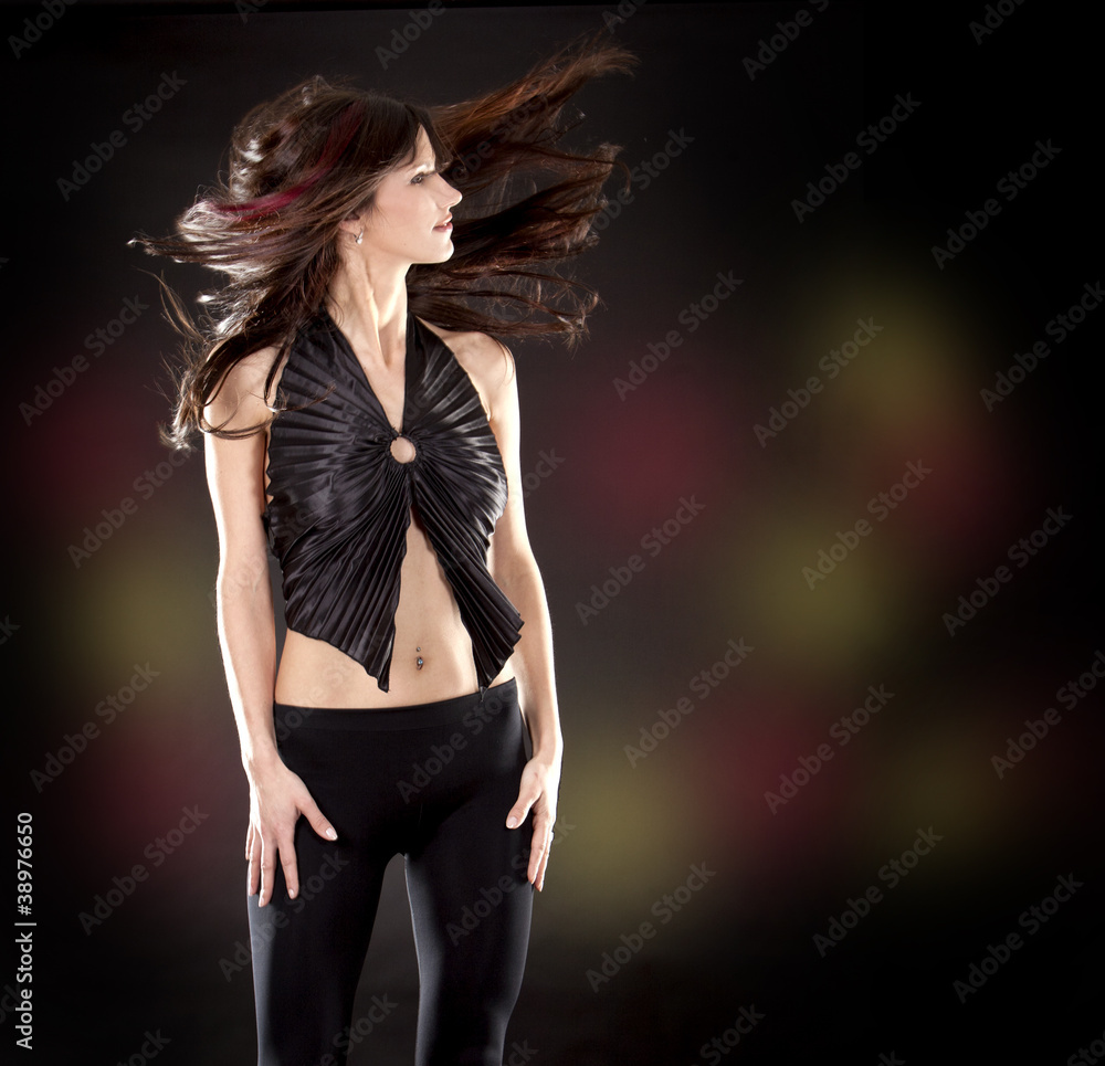 brunette in black brunette in black