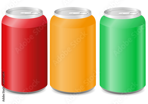 coloured aluminum cans with soda