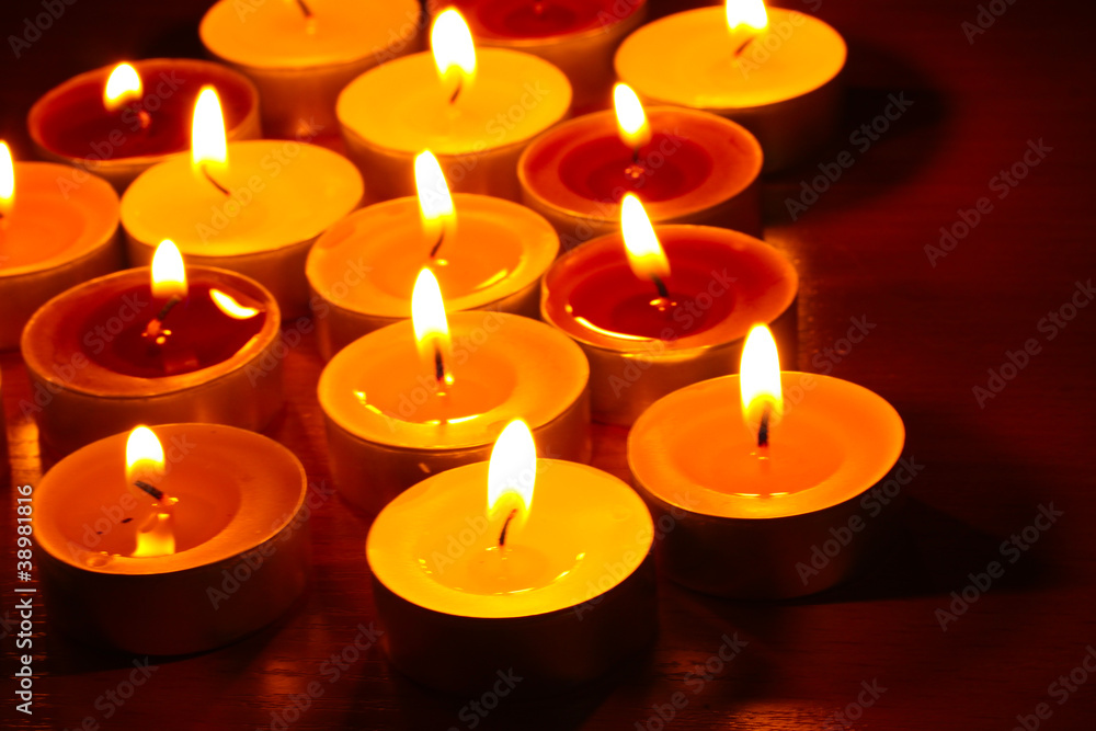 Beautiful candles and decor on wooden table Beautiful candles and decor on wooden table
