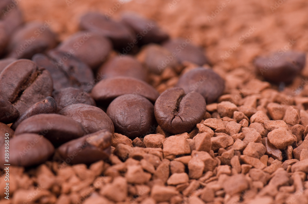 instant coffee and the grains of coffee instant coffee and the grains of coffee