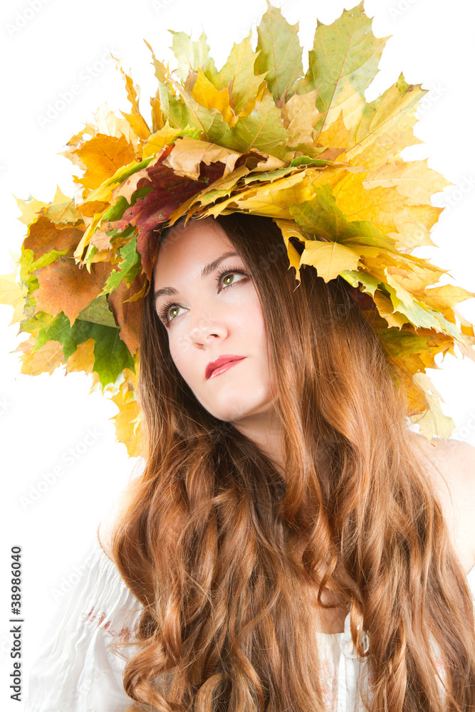 sexual woman with autumn wreath of maple leaves sexual woman with autumn wreath of maple leaves