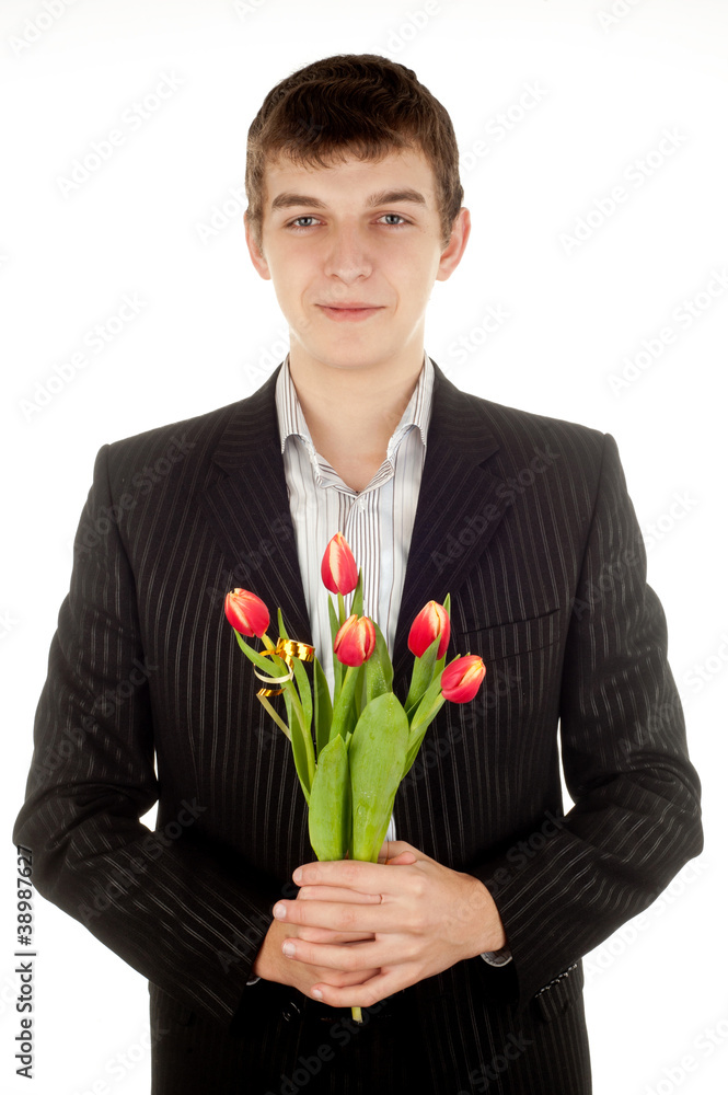 Businessman offering tulip Businessman offering tulip