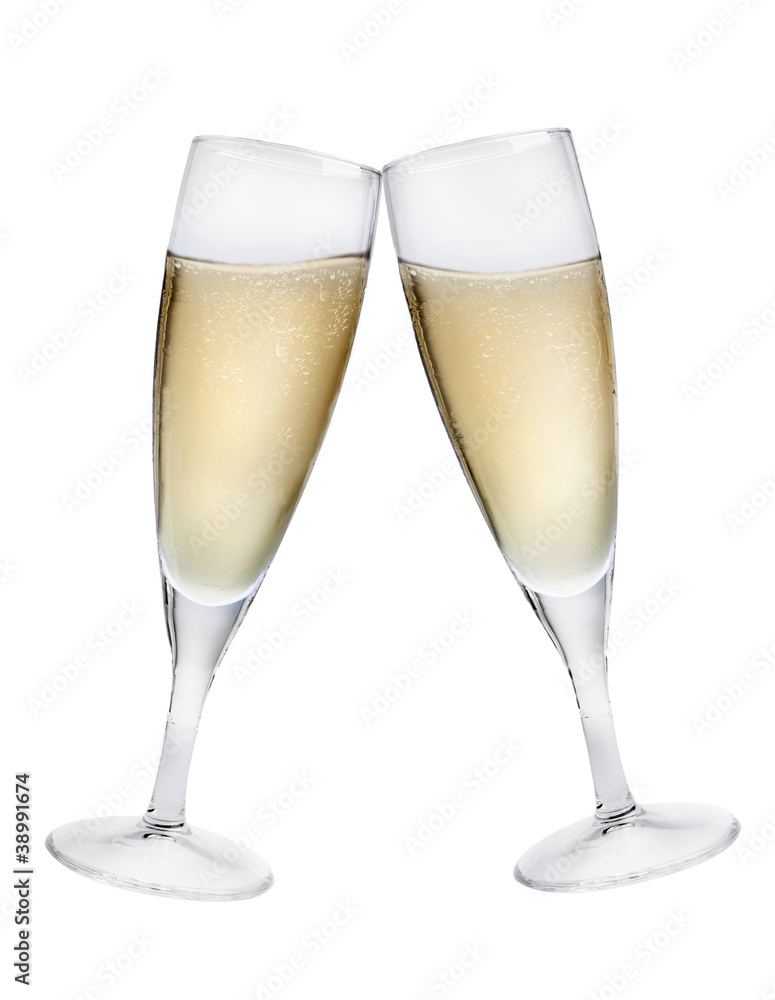 Champagne flutes making a toast isolated on white background Champagne flutes making a toast isolated on white background
