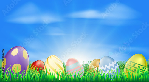 Bright Easter eggs background