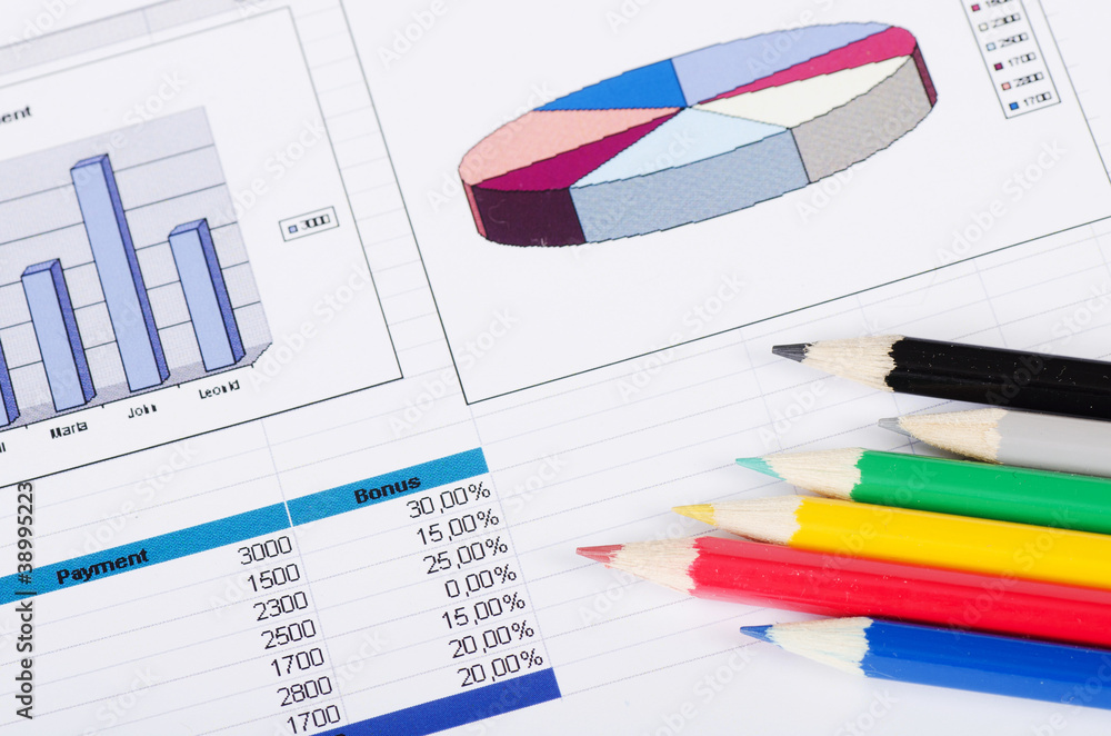 Graphs, charts with colour pencils Graphs, charts with colour pencils