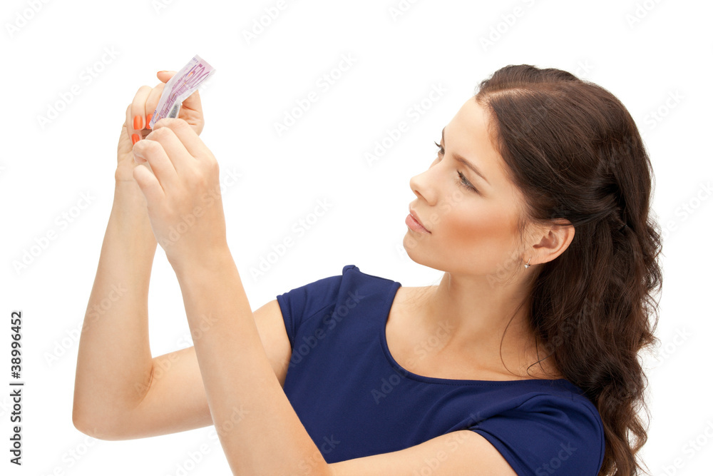 lovely woman with euro cash money