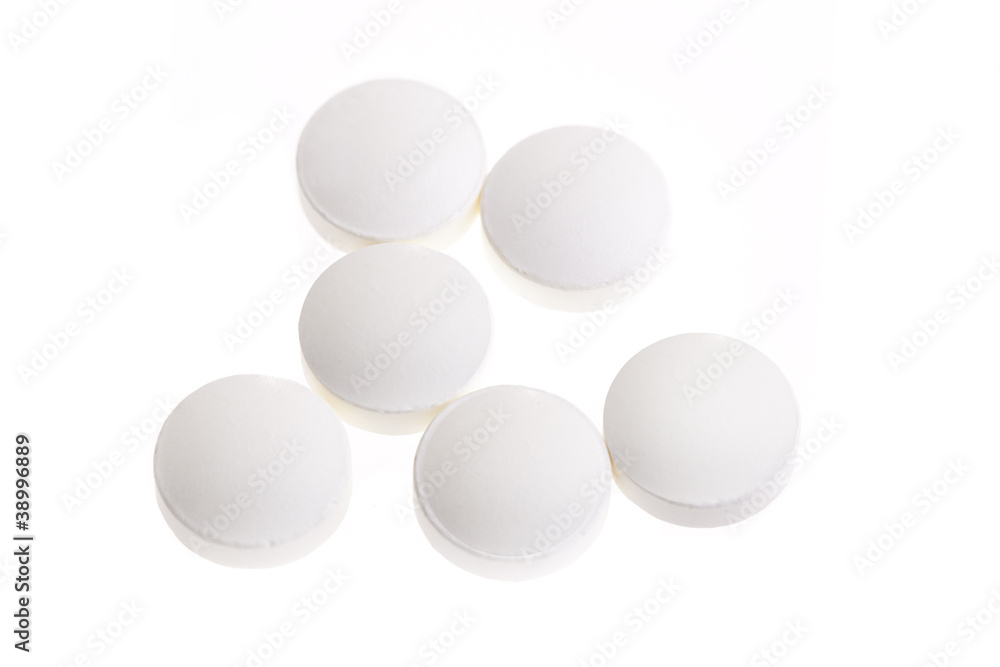 White Pills isolated on white background White Pills isolated on white background