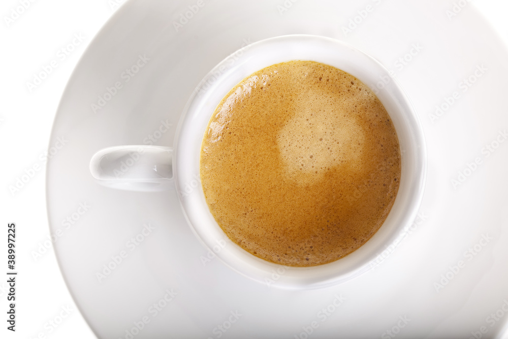 Classic espresso cup filled top view on white Classic espresso cup filled top view on white