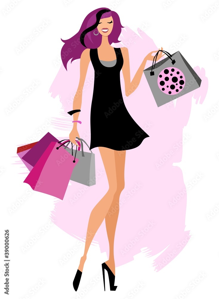 Woman with shopping bags. Vector illustration. Isolated Woman with shopping bags. Vector illustration. Isolated