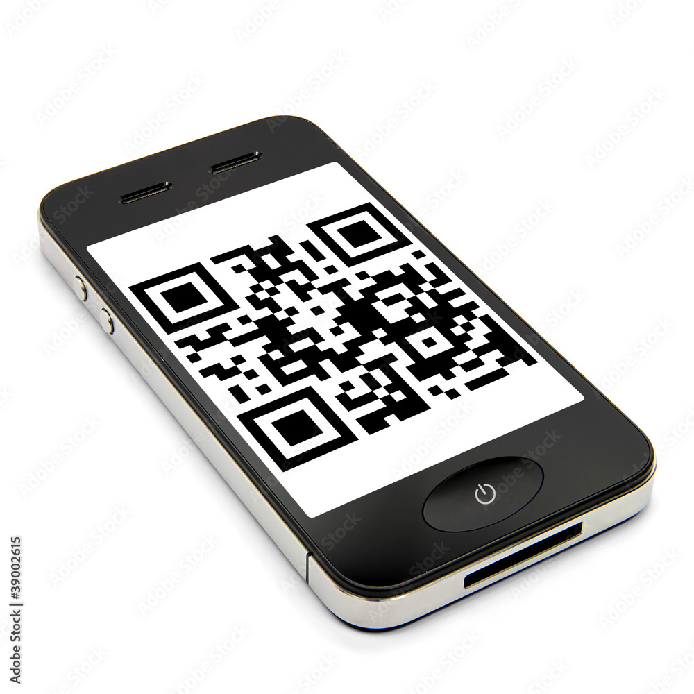 Smartphone mit 2D Code liegend Smartphone mit 2D Code liegend