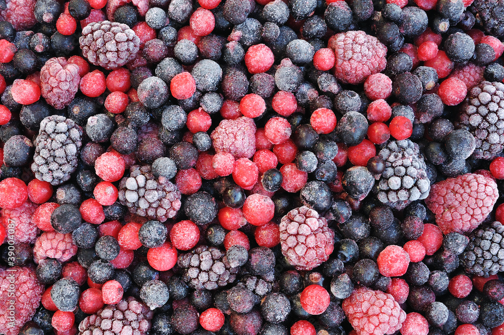Close up of frozen mixed fruit  - berries - obrazy, fototapety, plakaty 