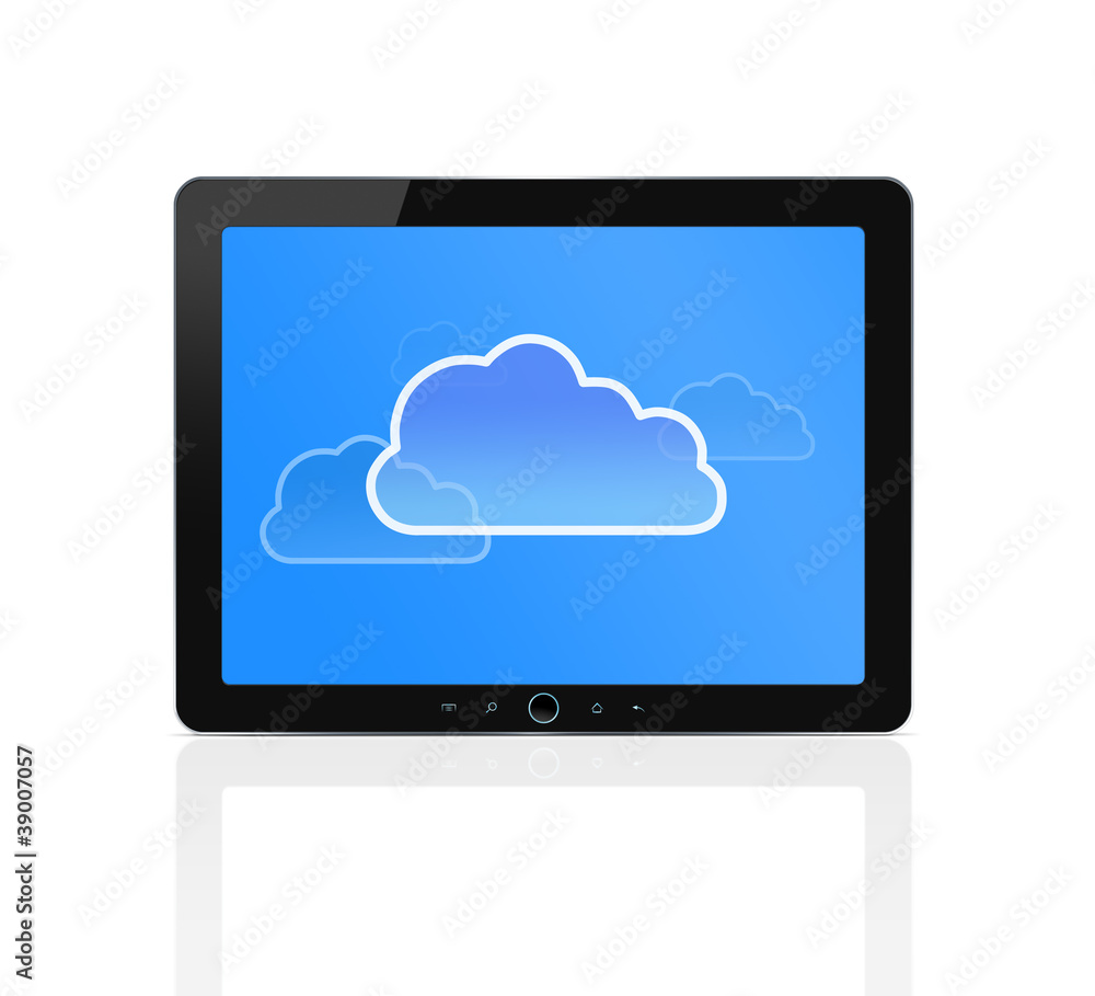 Cloud symbol at digital tablet isolated on white Cloud symbol at digital tablet isolated on white