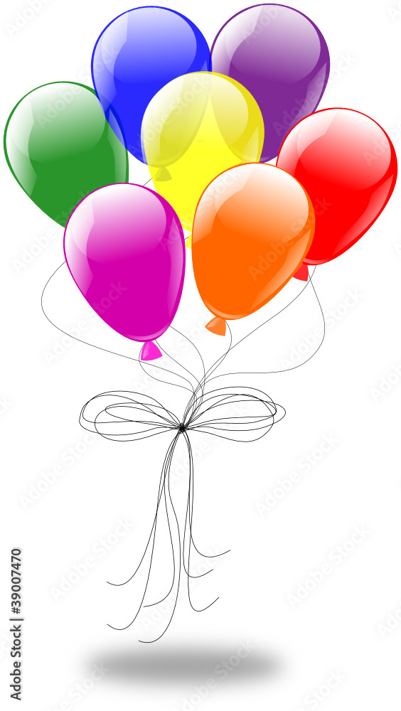 Bunch of brightly coloured Balloons tied with string