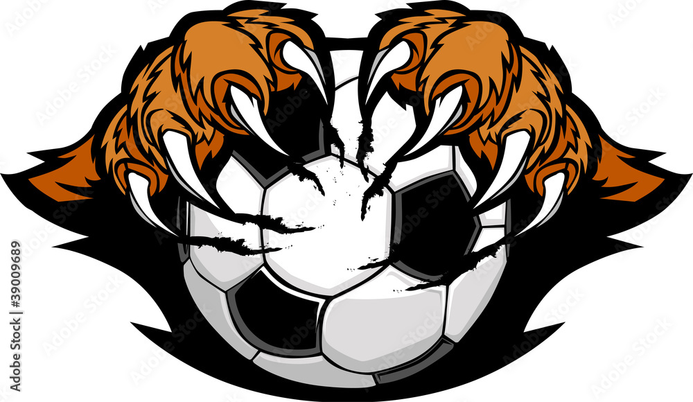 Naklejka premium Soccer Ball With Tiger Claws Vector Image