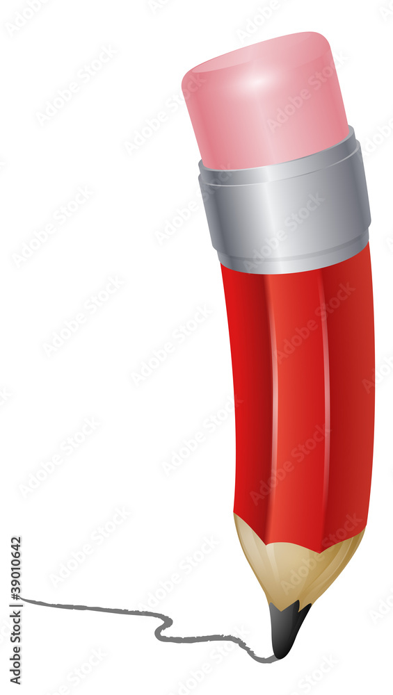 Red cartoon pencil writing Red cartoon pencil writing