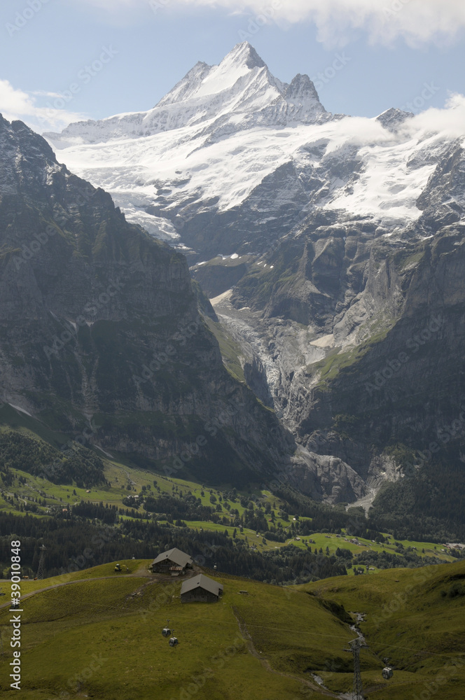 Huts and Schreckhorn above Grindelwald Huts and Schreckhorn above Grindelwald