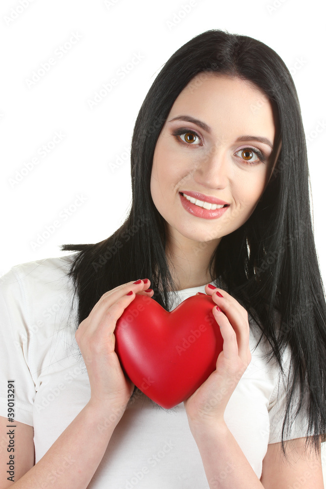 beautiful young girl holding red heart beautiful young girl holding red heart