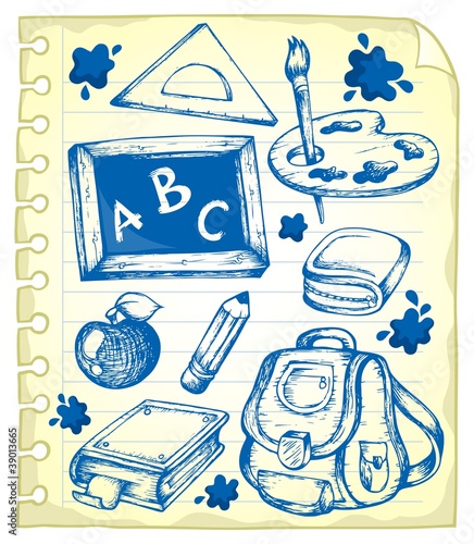 Notepad page with school drawings 1