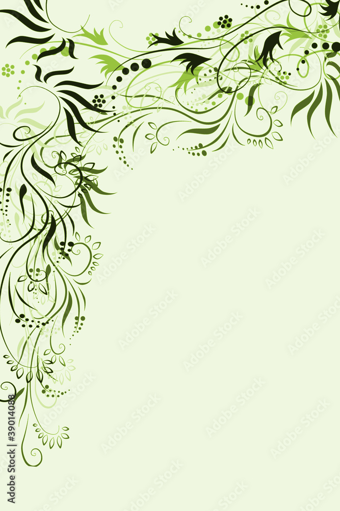 Green flower swirls with copy space