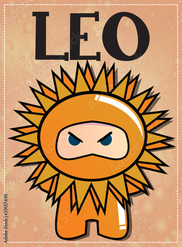 Zodiac sign Leo with cute ninja character