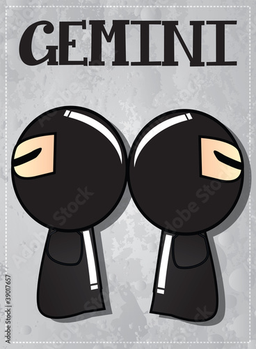 Zodiac sign Gemini with cute ninja character