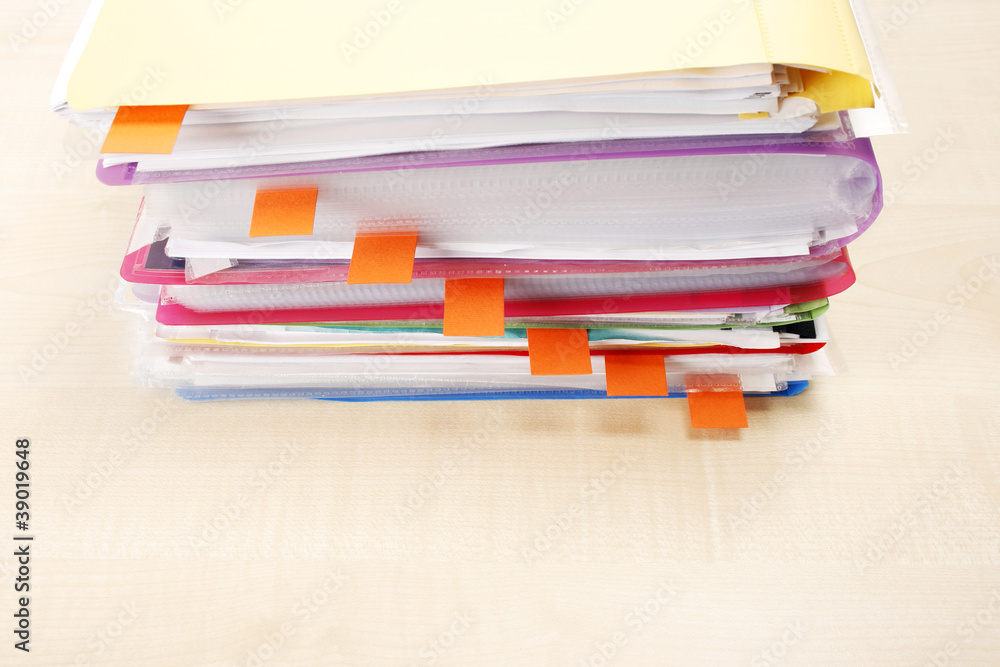 Many files and sticky notes Many files and sticky notes
