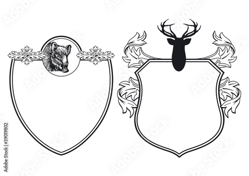 Wappen mit Hirsch und Wildschwein