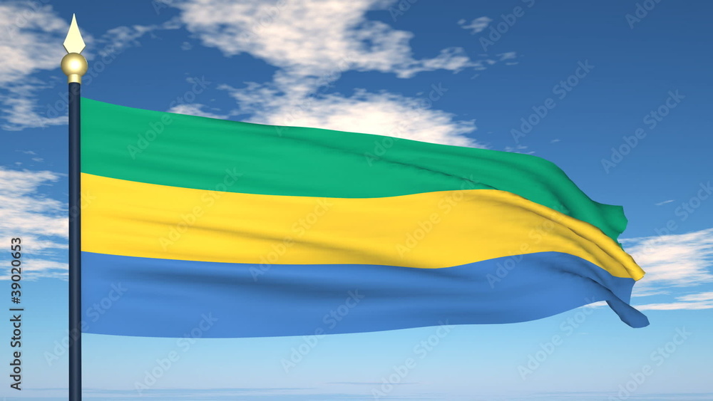 Flag Of Gabon on the background of the sky and flying clouds. Flag Of Gabon on the background of the sky and flying clouds.