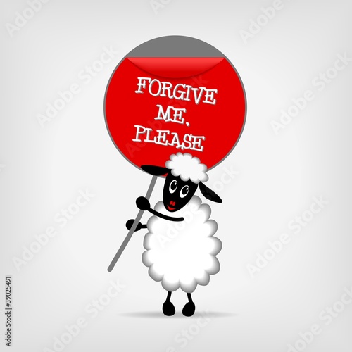 sheep with sign Forgive me please