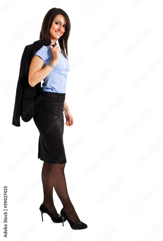Full length businesswoman isolated on white