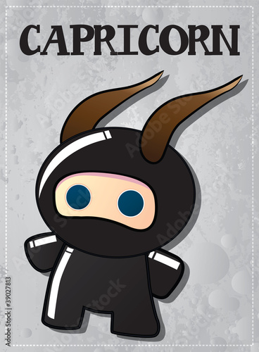 Zodiac sign Capricorn with cute ninja character