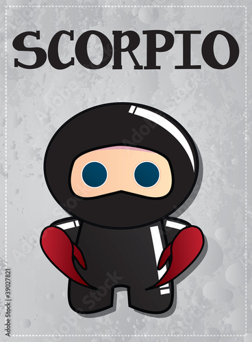 Zodiac sign Scorpio with cute ninja character