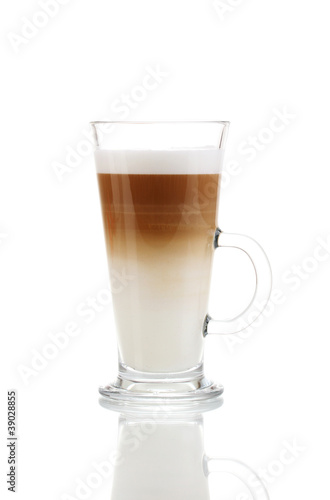 Fragrant сoffee latte in glass cup isolated on white