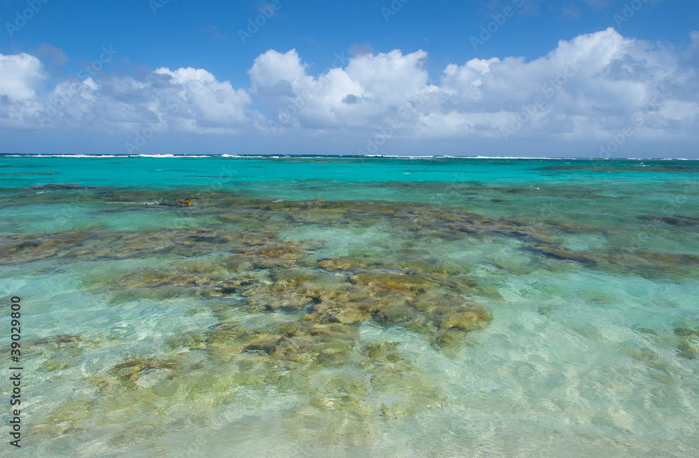 Caribbean aqua waters and blue sky