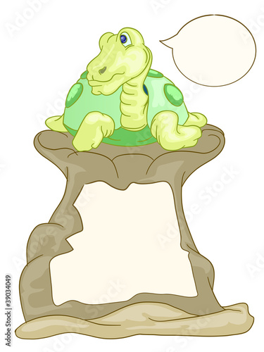 turtle on stone with blank area for tour text