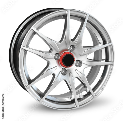 car alloy wheel, isolated over white background
