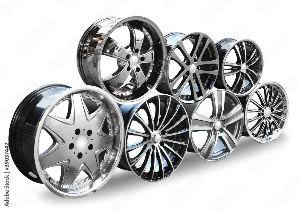 steel alloy car disks over the white background
