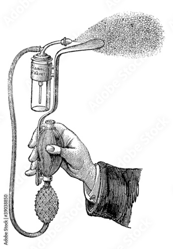 Tongue depressor sprayer, vintage engraving.