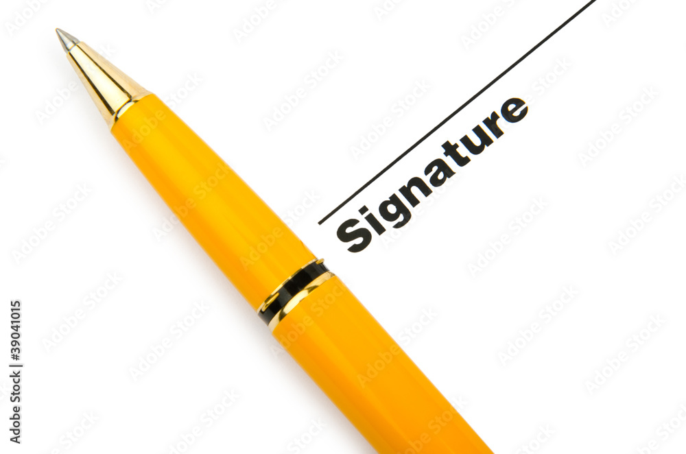 Pen and signature isolated on white