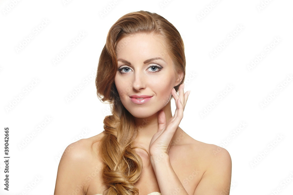 beautiful female model bright makeup curly hair style beautiful female model bright makeup curly hair style