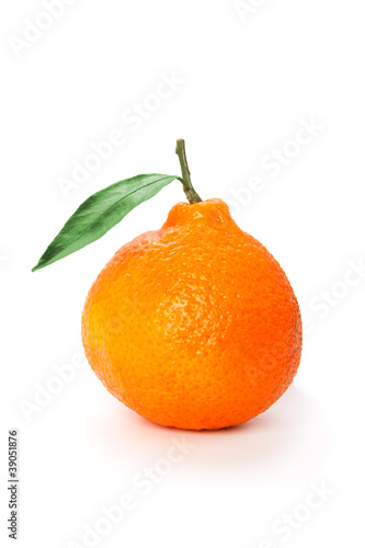 orange mandarins with green leaf isolated on white background