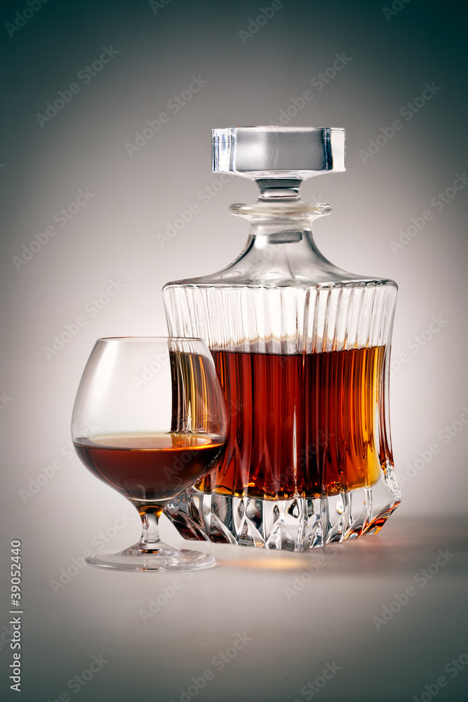 Brandy Glass and bottle. Object with clipping path