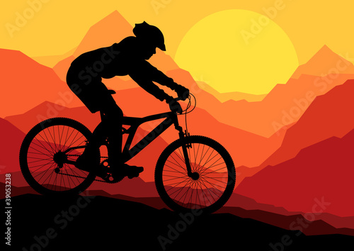 Mountain bike bicycle riders in wild mountain nature landscape