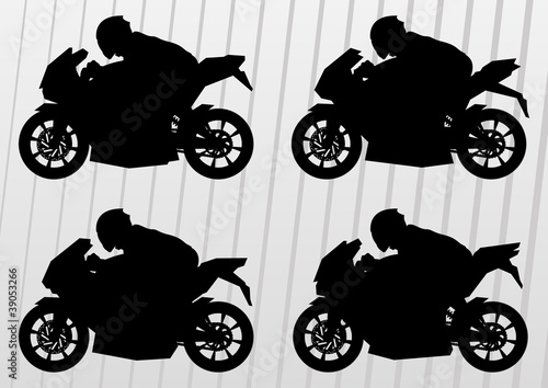 Sport motorbike riders and motorcycles silhouettes