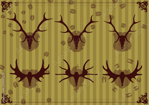 Deer and moose horns hunting trophy illustration