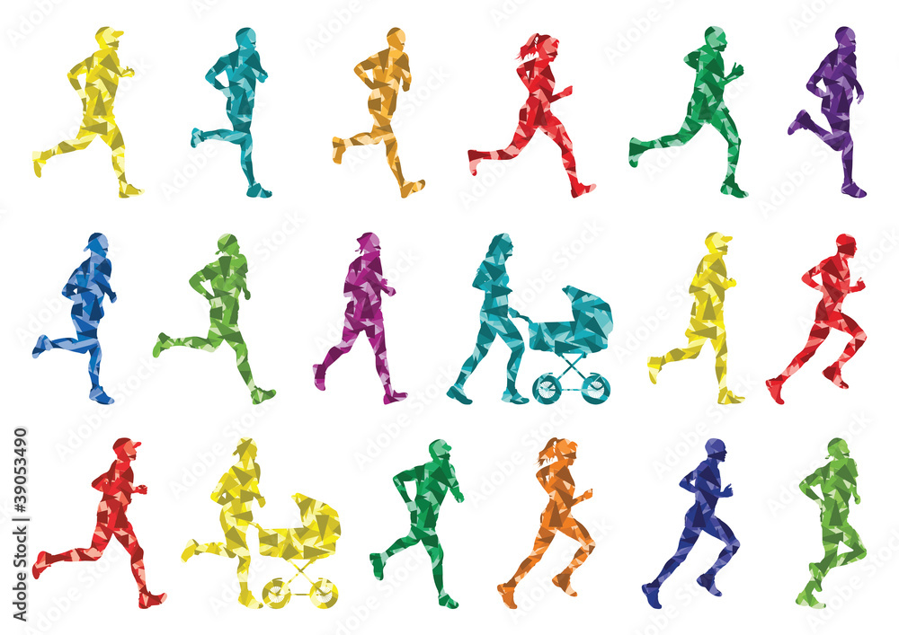 Marathon runners people silhouettes illustration collection