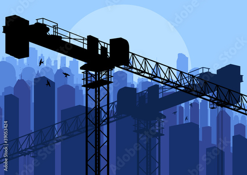 Industrial skyscraper city and crane landscape skyline